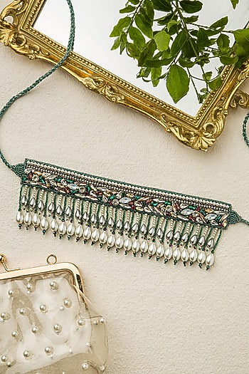 Green Hand Embroidered Choker Necklace