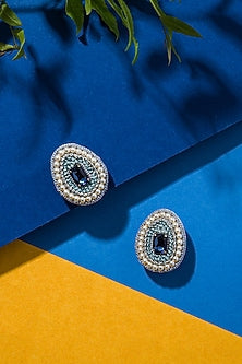 Blue Hand Embroidered Stud Earrings