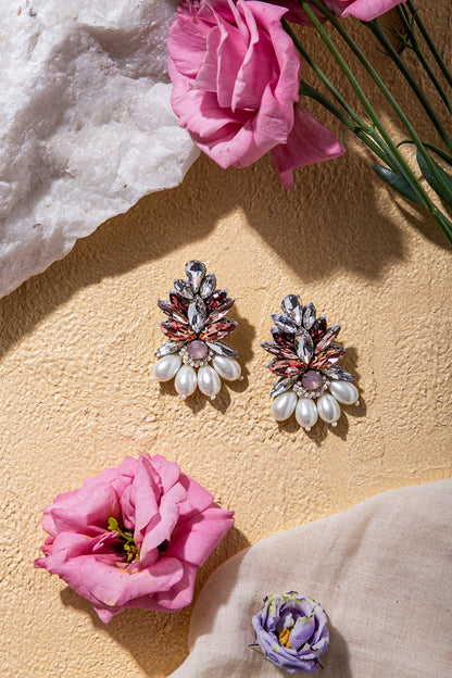 Blush Pink Hand Embroidered Stud Earrings