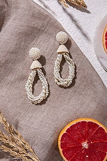 White Pearl Hand Embroidered Earrings