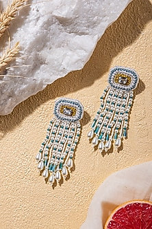 White & Blue Hand Embroidered Earrings