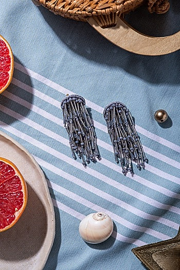 Grey Hand Embroidered Earrings