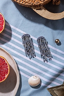 Grey Hand Embroidered Earrings