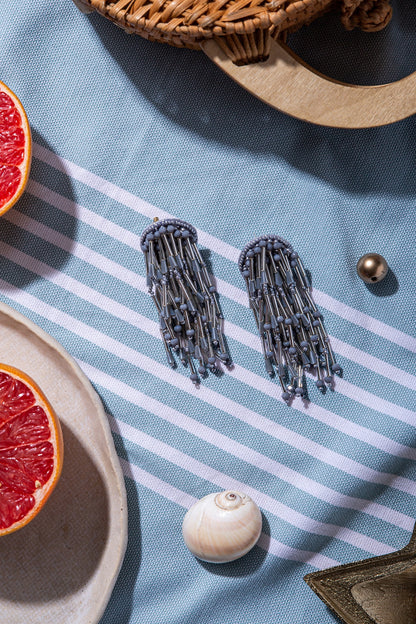 Grey Hand Embroidered Earrings