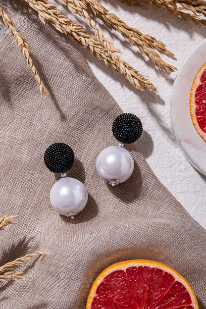White Pearl Hand Embroidered Earrings