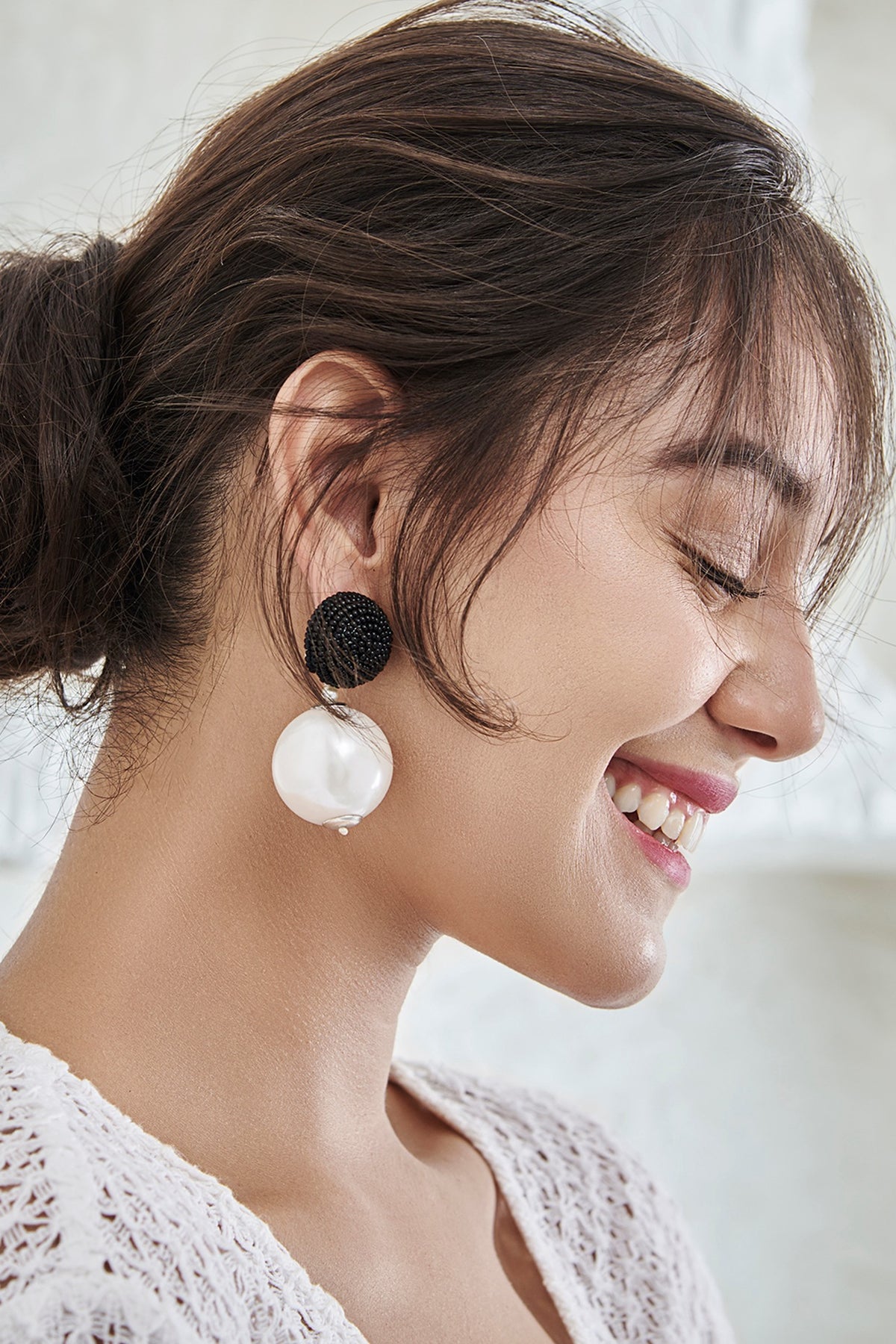White Pearl Hand Embroidered Earrings