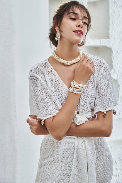 White Hand Embroidered Choker Necklace