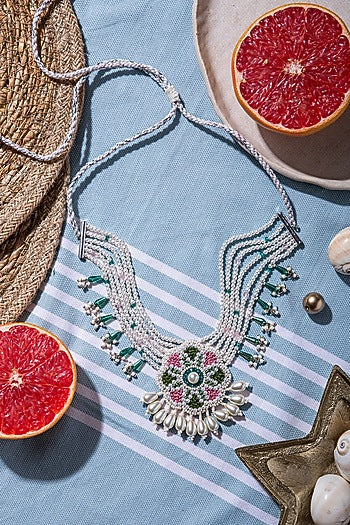 White Pearl Hand Embroidered Choker Necklace