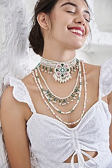 White Pearl Hand Embroidered Choker Necklace