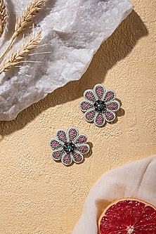 Pink Hand Embroidered Stud Earrings