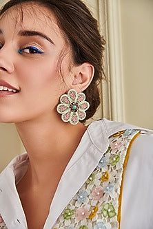 Pink Hand Embroidered Stud Earrings