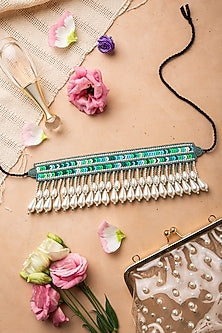 Green Pearl Hand Embroidered Choker Necklace