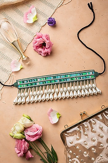 Green Pearl Hand Embroidered Choker Necklace