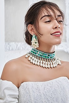 Green Pearl Hand Embroidered Choker Necklace
