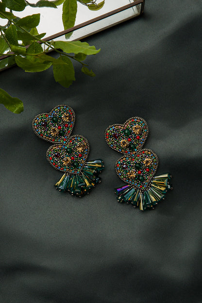 Green Hand Embroidered Earrings
