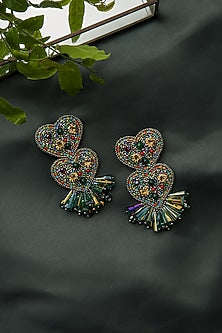 Green Hand Embroidered Earrings