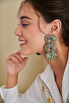 Green Hand Embroidered Earrings