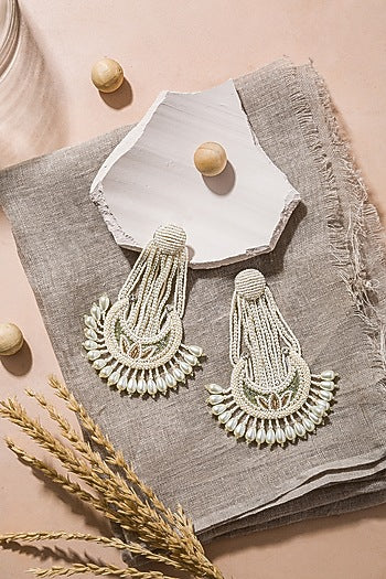 White Pearl Hand Embroidered Earrings