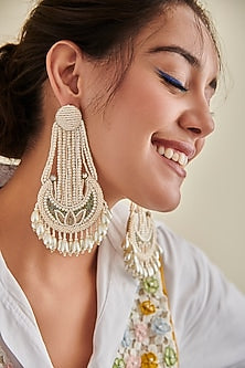 White Pearl Hand Embroidered Earrings