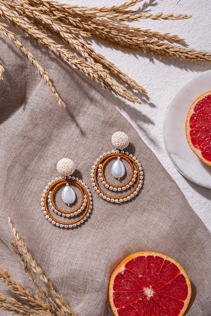 White Pearl Hand Embroidered Earrings
