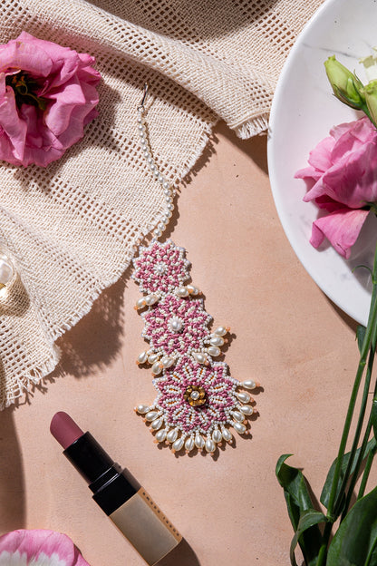 Pink Hand Embroidered Maangtikka