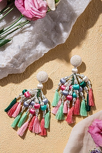 Multi Colored Hand Embroidered Earrings