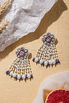 White Hand Embroidered Earrings
