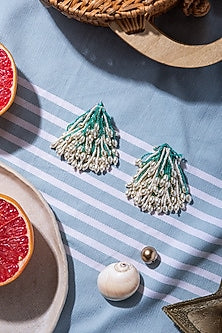Green Hand Embroidered Earrings