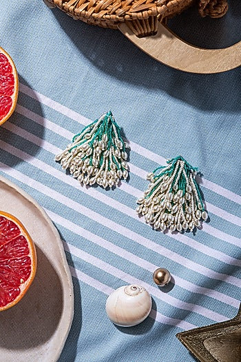 Green Hand Embroidered Earrings