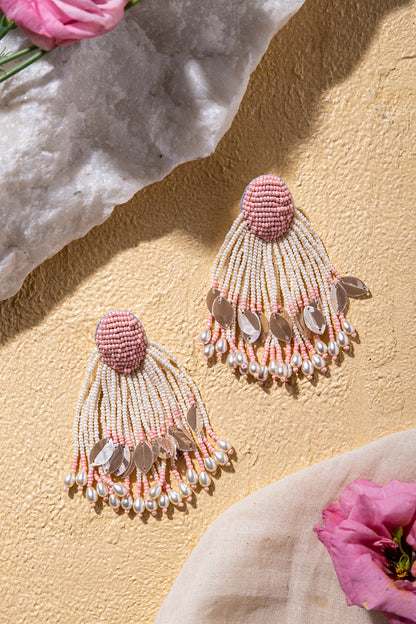 Pink Embroidered Earrings