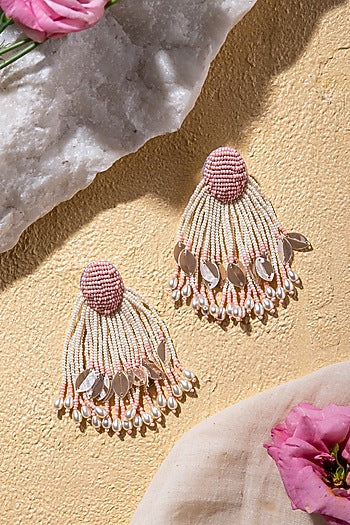 Pink Embroidered Earrings