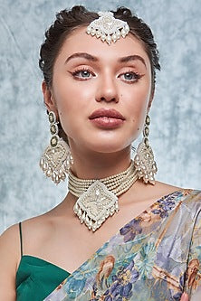 White Finish Hand Embroidered Choker Necklace