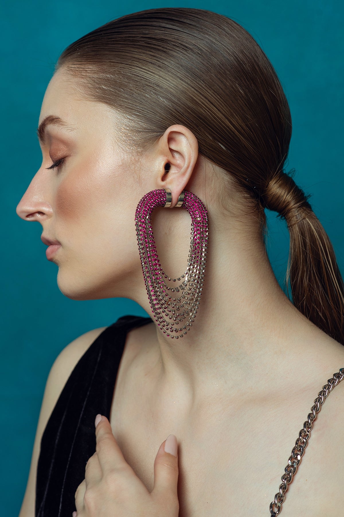 Two-Tone Finish Crystal Dangler Earrings