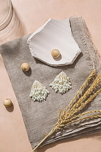 White Hand Embroidered Dangler Earrings
