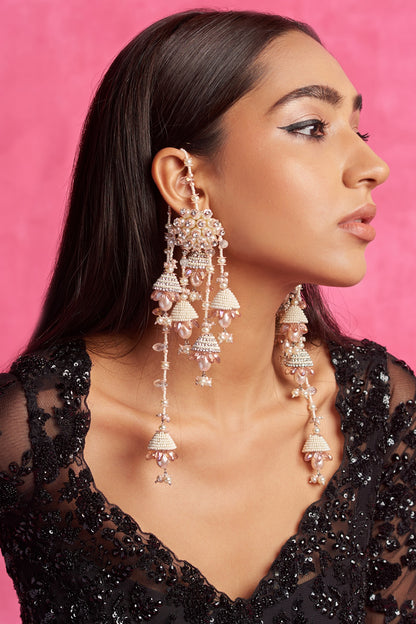 Silver Sequin & Beaded Dangler Earrings