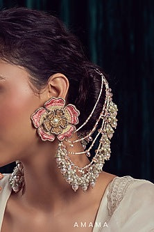 Pink Hand Embroidered Dangler Earrings