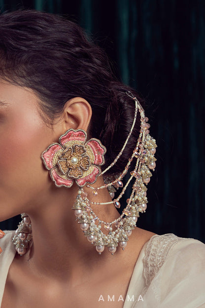 Pink Hand Embroidered Dangler Earrings