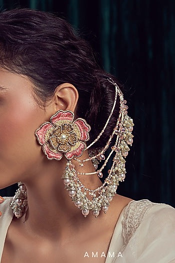 Pink Hand Embroidered Dangler Earrings