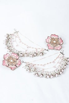 Pink Hand Embroidered Dangler Earrings