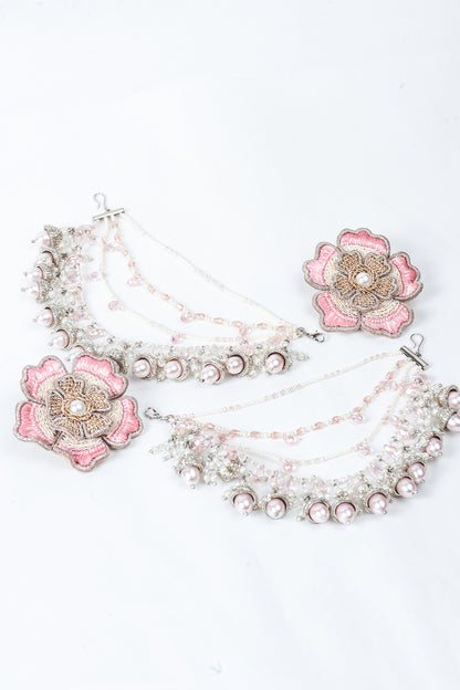 Pink Hand Embroidered Dangler Earrings