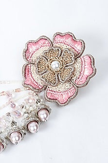 Pink Hand Embroidered Dangler Earrings