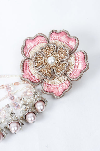 Pink Hand Embroidered Dangler Earrings