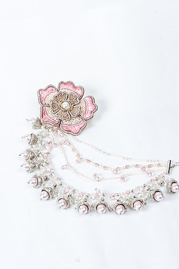 Pink Hand Embroidered Dangler Earrings