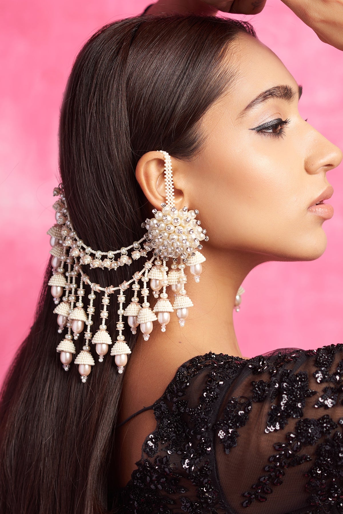 Silver Sequin & Beaded Dangler Earrings