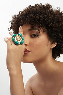 Gold Plated Turquoise Stone Hexapod Ring