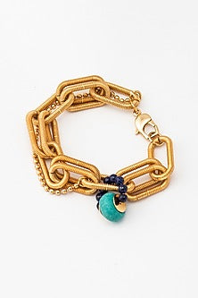 Gold Plated Turquoise Stone & Lapis Link Bracelet