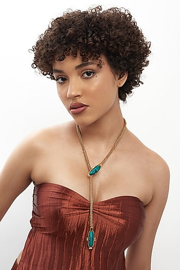 Gold Plated Turquoise Stone Rope Necklace