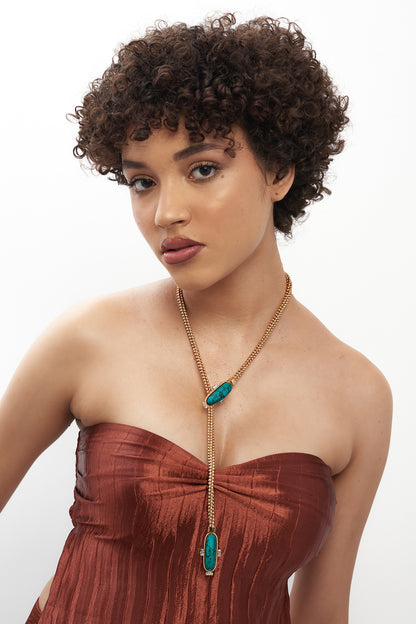 Gold Plated Turquoise Stone Rope Necklace