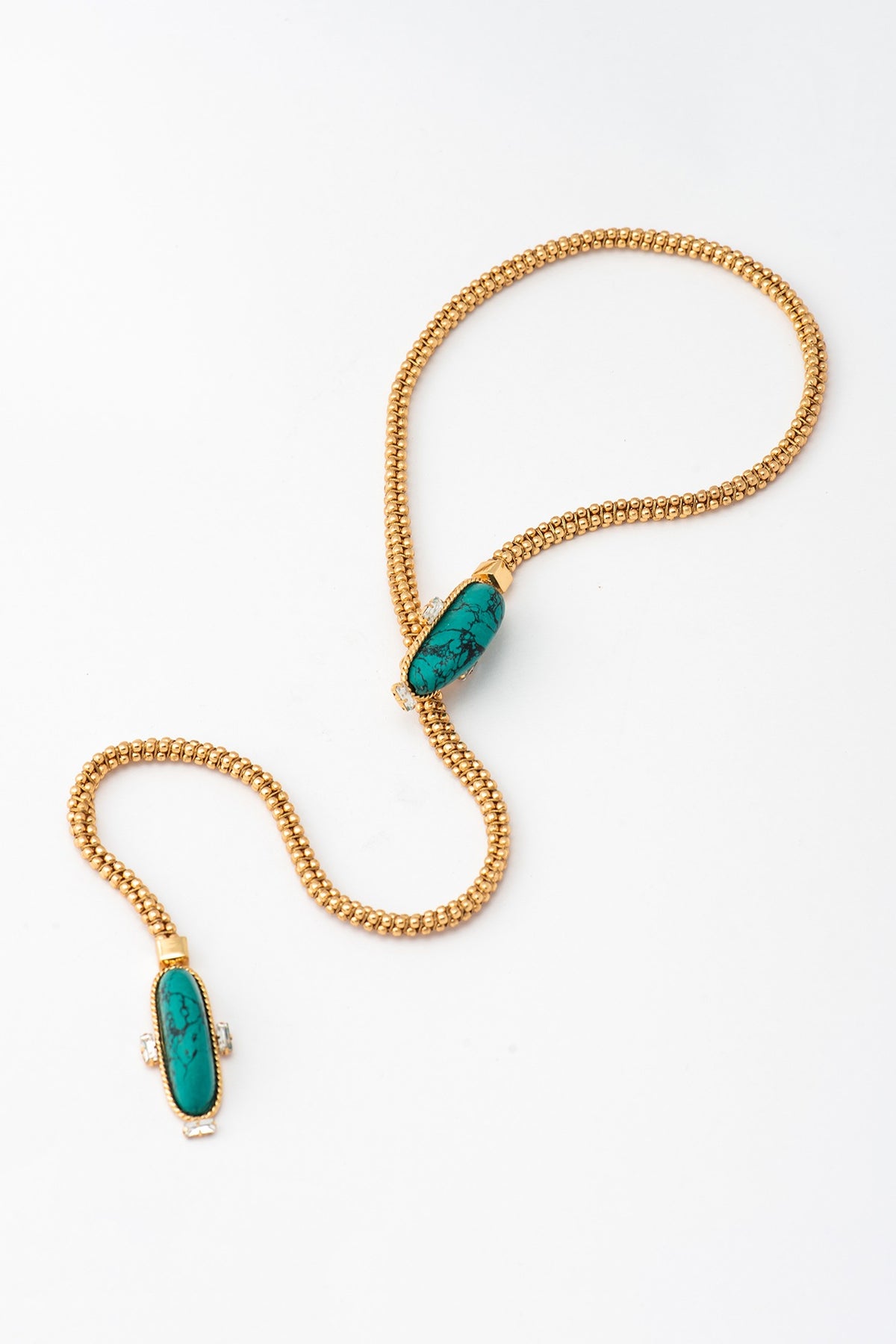 Gold Plated Turquoise Stone Rope Necklace
