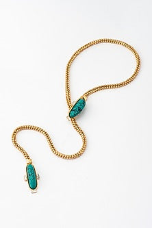 Gold Plated Turquoise Stone Rope Necklace